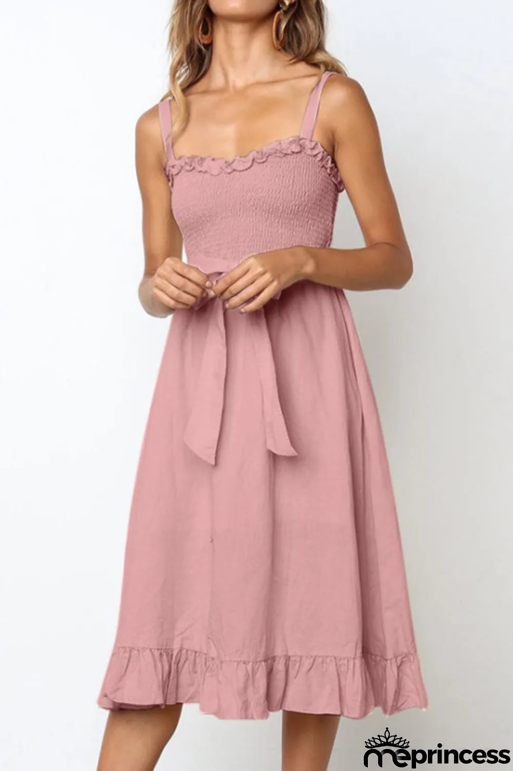 Fashion Casual Solid Split Joint Spaghetti Strap A Line Dresses