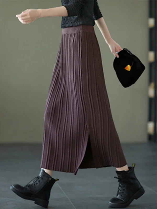 Vintage Loose High Waisted Knitting Pleated Skirt