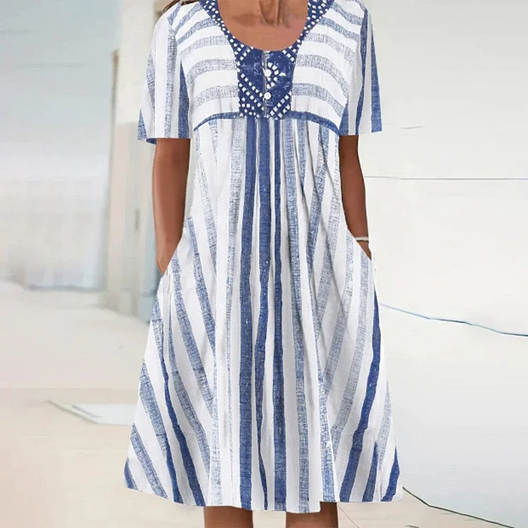 Unique Blue Striped Midi Dress