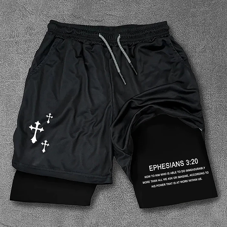 Ephesians 3 20 Print Double Layer Gym Shorts SOPULA