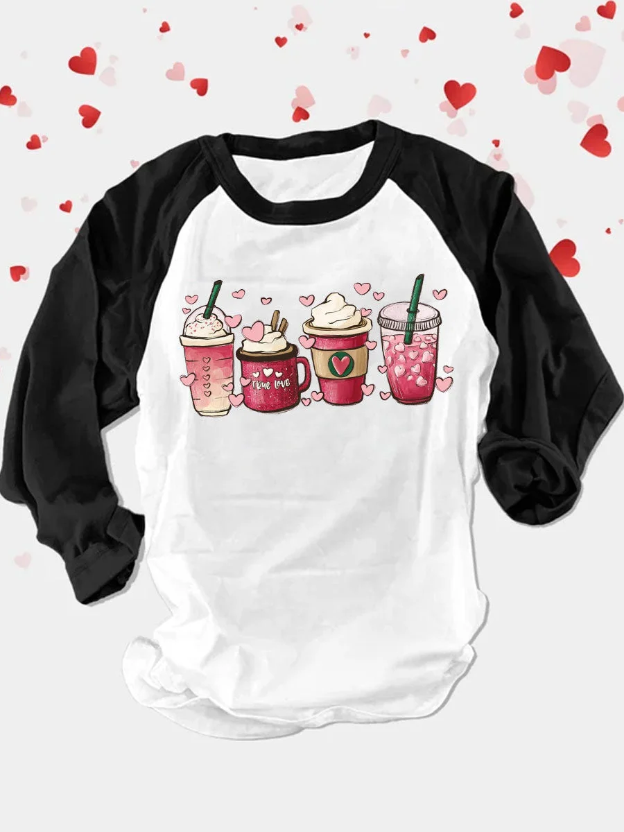 Valentine Coffee Lover Color Block Long Sleeve T-shirt
