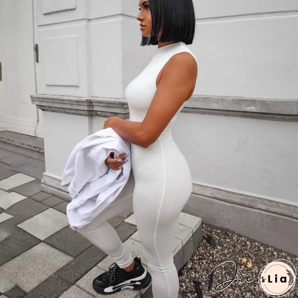 Black Jumpsuit Women Pants Elastic Casual Fitness Sporty Rompers Sleeveless Zipper Activewear Tight Summer Elegance Streetwear