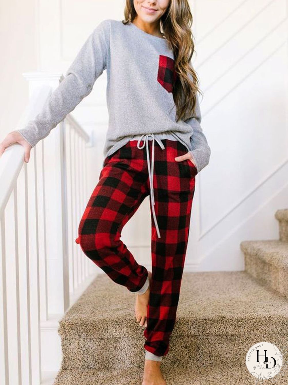 Women's Cotton-Blend Long Sleeve 2 Piece Sweatshirt & Sweatpants Home Suit