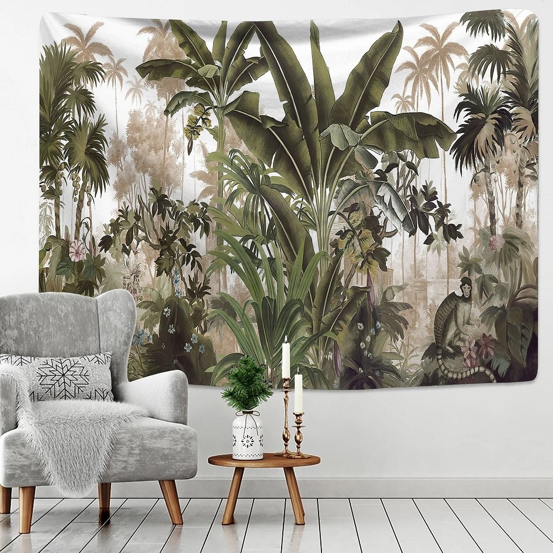 Tropical Rainforest Tapestry Wall Hanging Family Bedroom Decoration Polyester Fabric Bohemian Plant Art Printing Forest Tapestry
