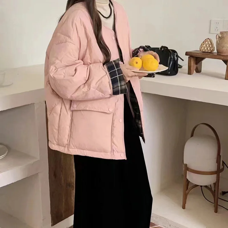 Woherb Down Jacket Short Style 2024 Winter Sweet Round Collar Grid Stitching Light Small Diamond Bread Coat Tide-Outfit Ideas