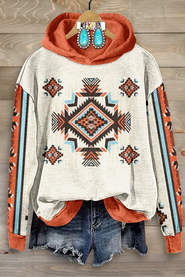 Vintage Country Aztec Graphic Hooded Sweatshirt