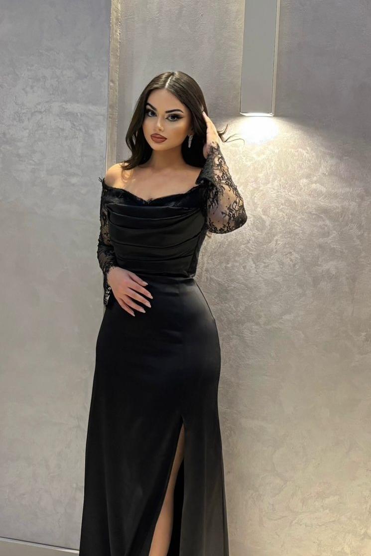 Lvs&Broner Long Sleeves Off the Shoulder Long Mermaid Prom Dress With Pleated