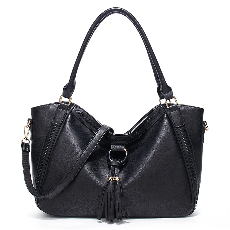 Ladies Vintage Soft Leather Large Capacity Tassel Tote Bag