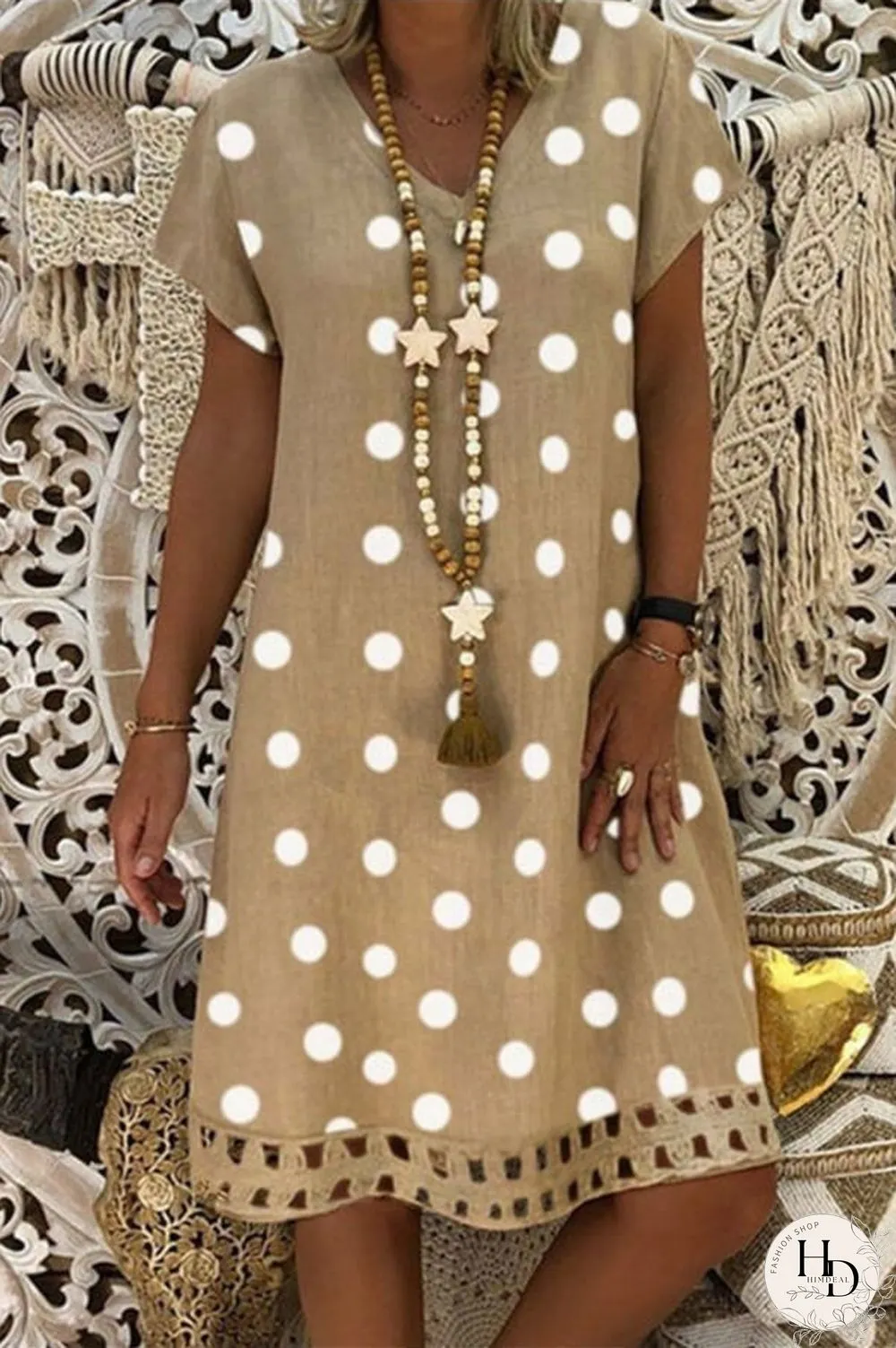 Fashion Casual V Neck Polka Dot Dress