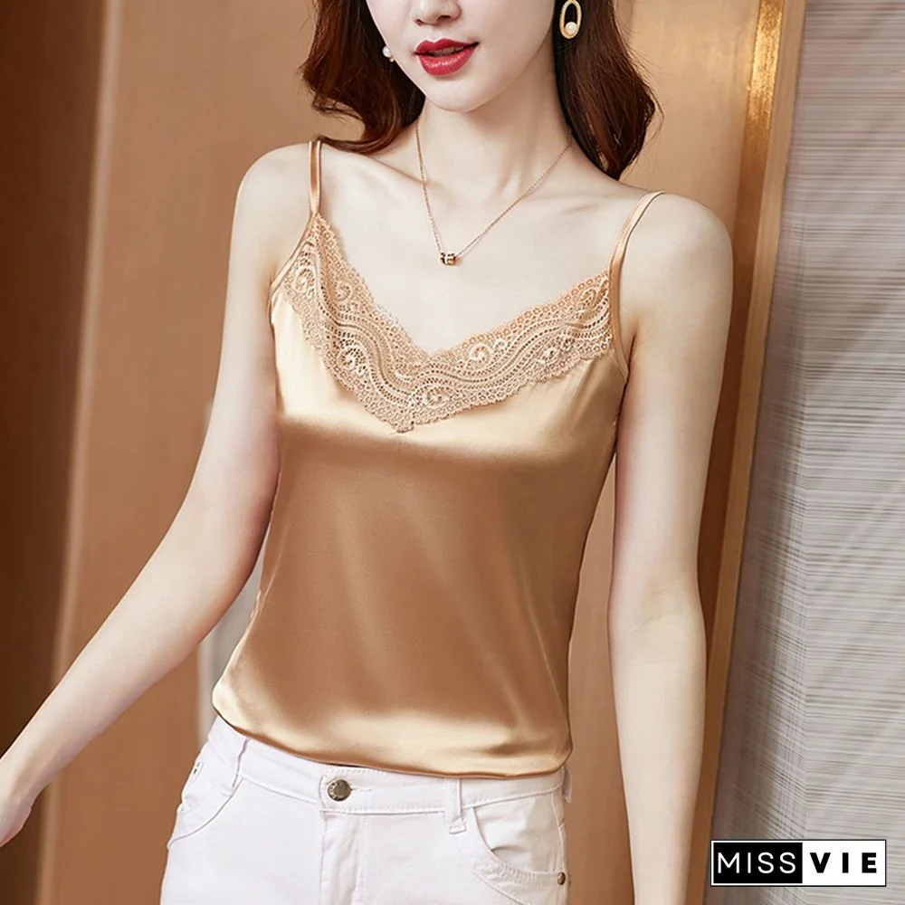 Ladies Tops Camisole Summer With Lace Silk Top Cami For Women Black Strap Top Tank White Basic Tops Women Clothes