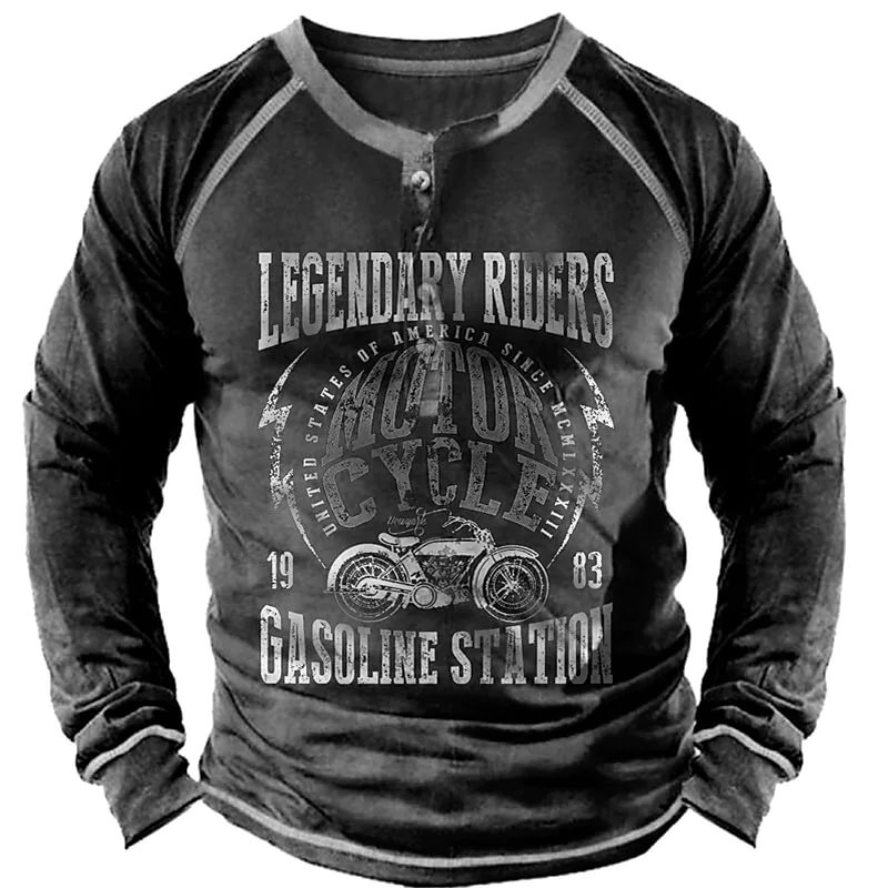 Men's Graphic Patterned Motorcycle Letter Patchwork Casual Pullover Sweatshirt