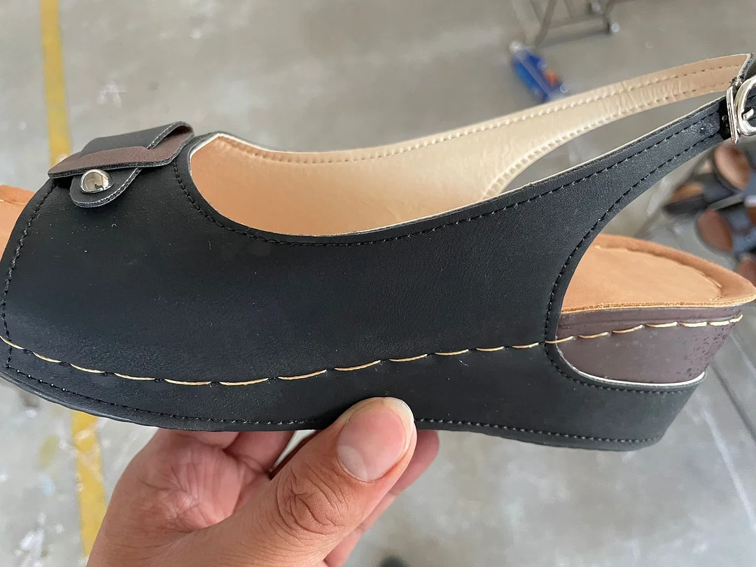 Breakj Breakj 2025 Summer Slope High Heel Fish Mouth Buckle Sandals Women 40-43 Large Shoes Slope Sandals