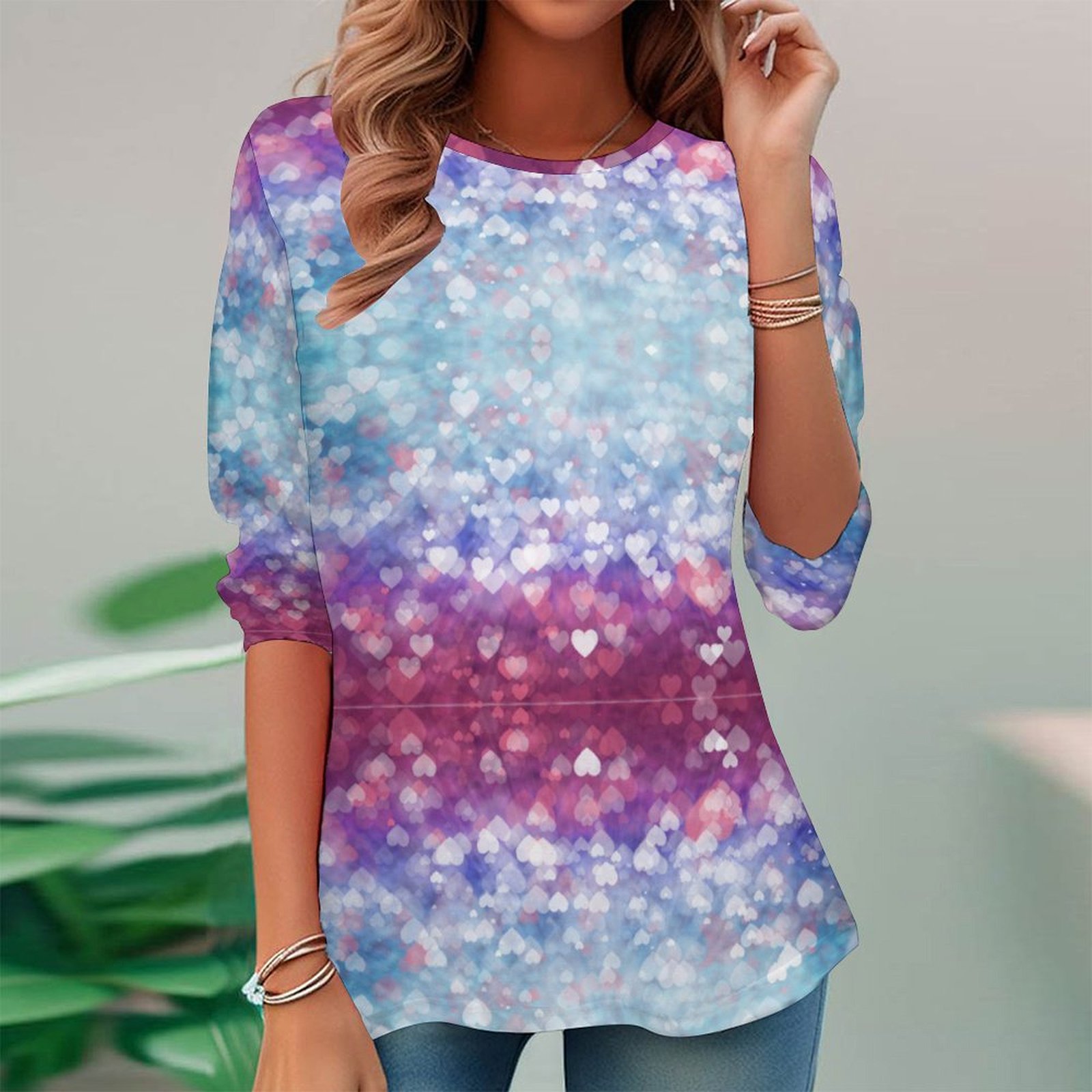 Women Long Sleeve V-neck Graphic Floral Printed Top