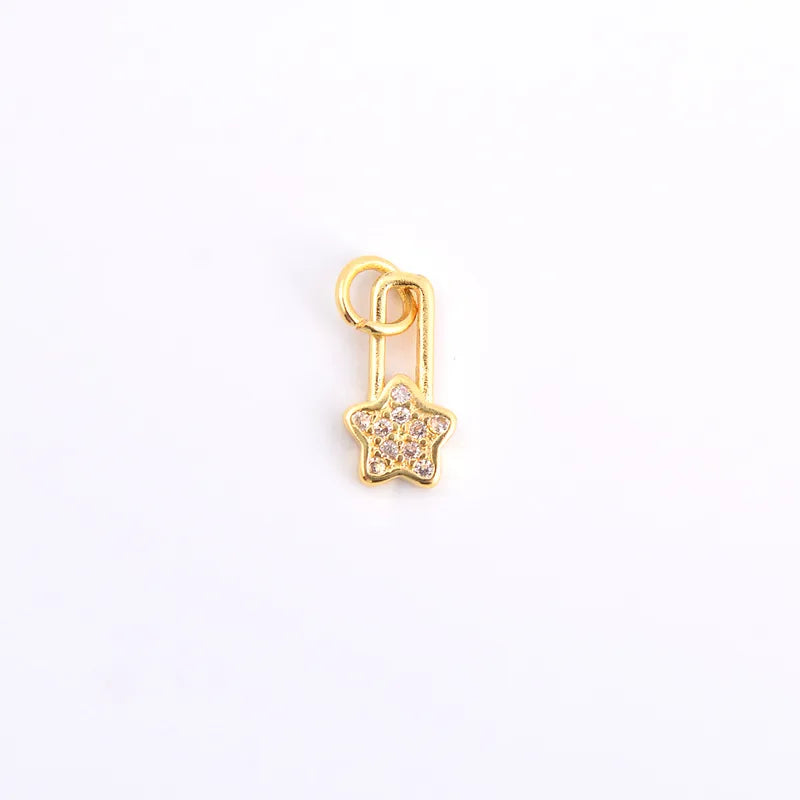 5 PCS/Package Hole 1~1.9mm Copper Zircon 18K Gold Plated Star Heart Shape Jewelry Accessories Pendant