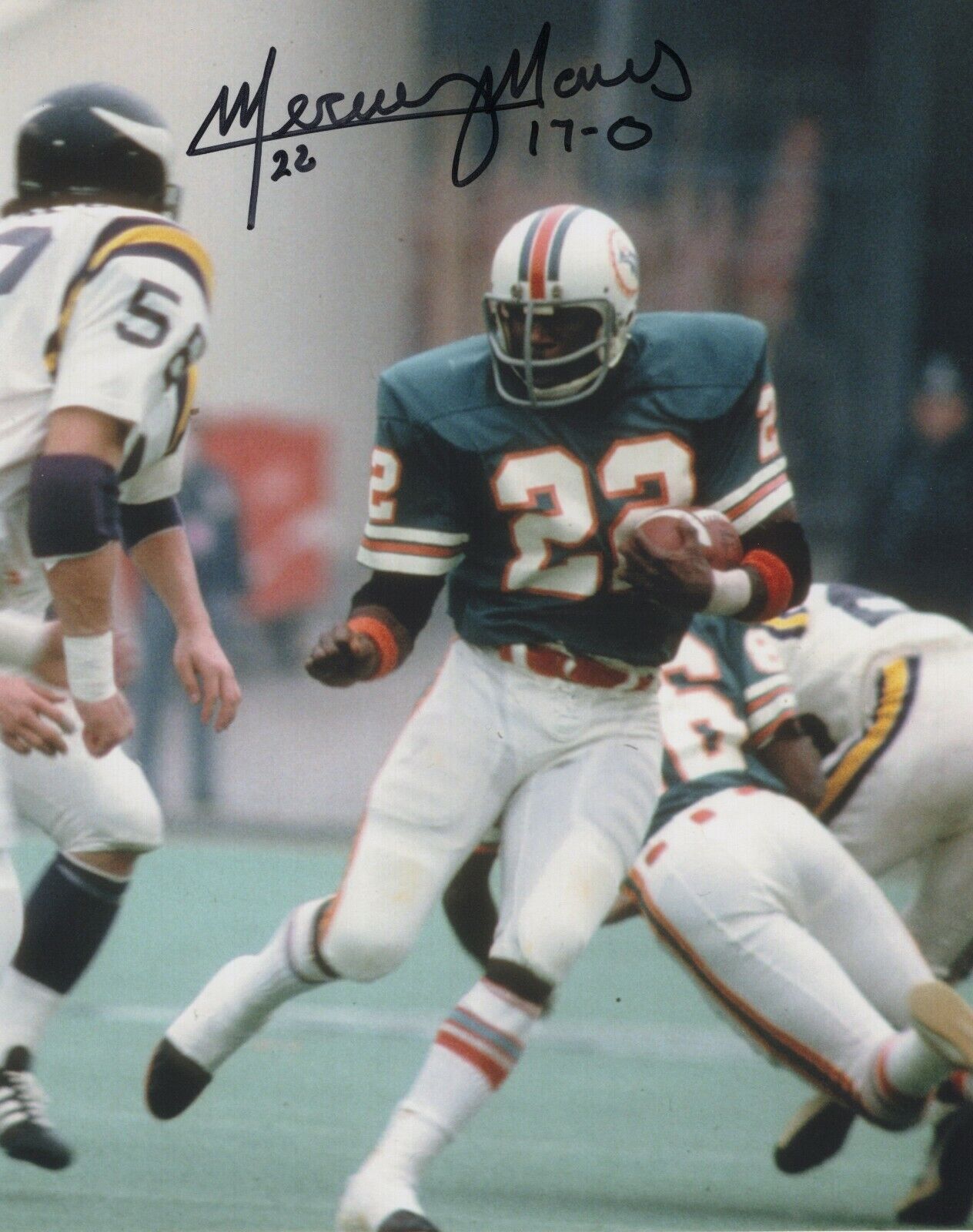 MERCURY MORRIS SIGNED AUTOGRAPH 8X10 Photo Poster painting MIAMI DOLPHINS PERFECT SEASON 17-0 #2