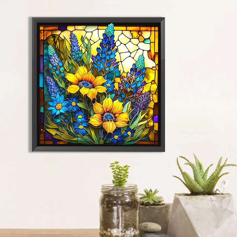 Diamond Painting - Full Round Drill - Stained Glass Flower(30*30cm)