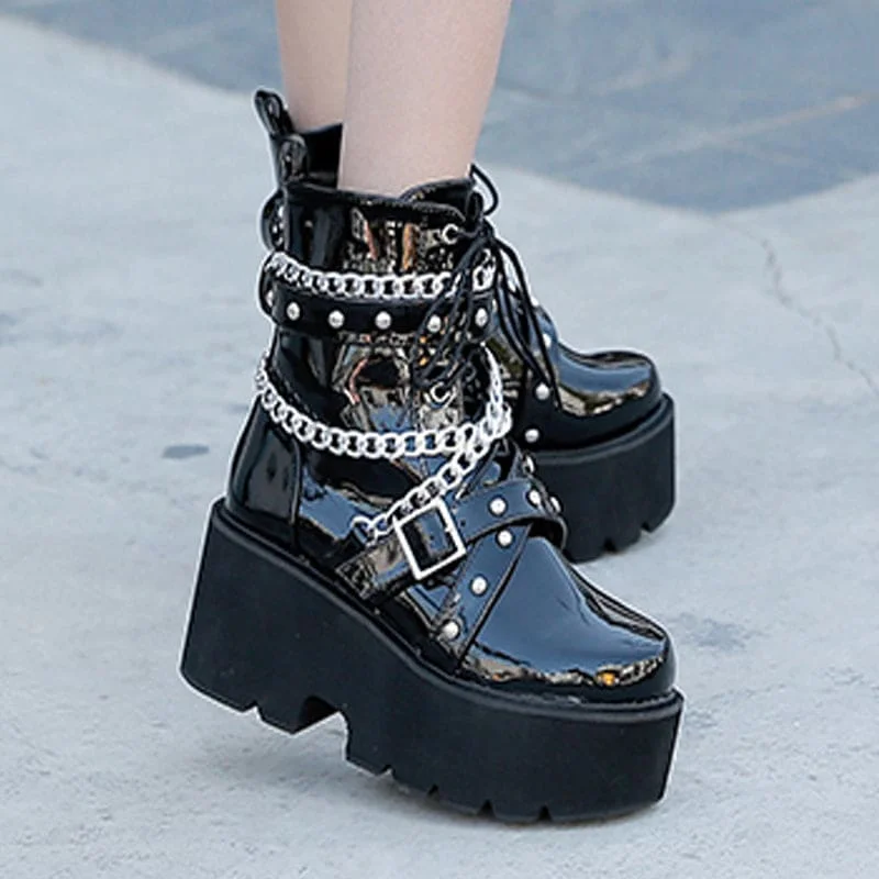 Gothic Chain Black Boots ON163