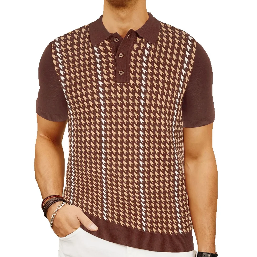 Uveng Uveng Men's Summer High-End Ice Shuang Silk Knitted Shirt Thousand Birds Gei Business Polo Shirt SY0199