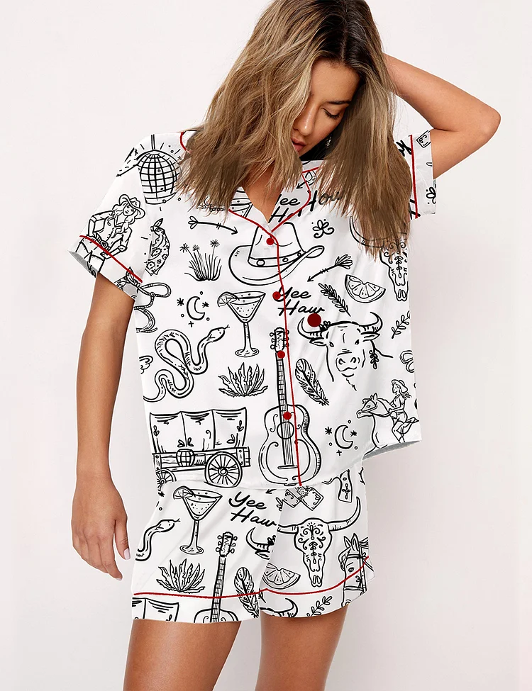 Women&rsquo;s Cowgirl Whimsical Style Hand Drawn Western Bachelorette Party  Pajama Set