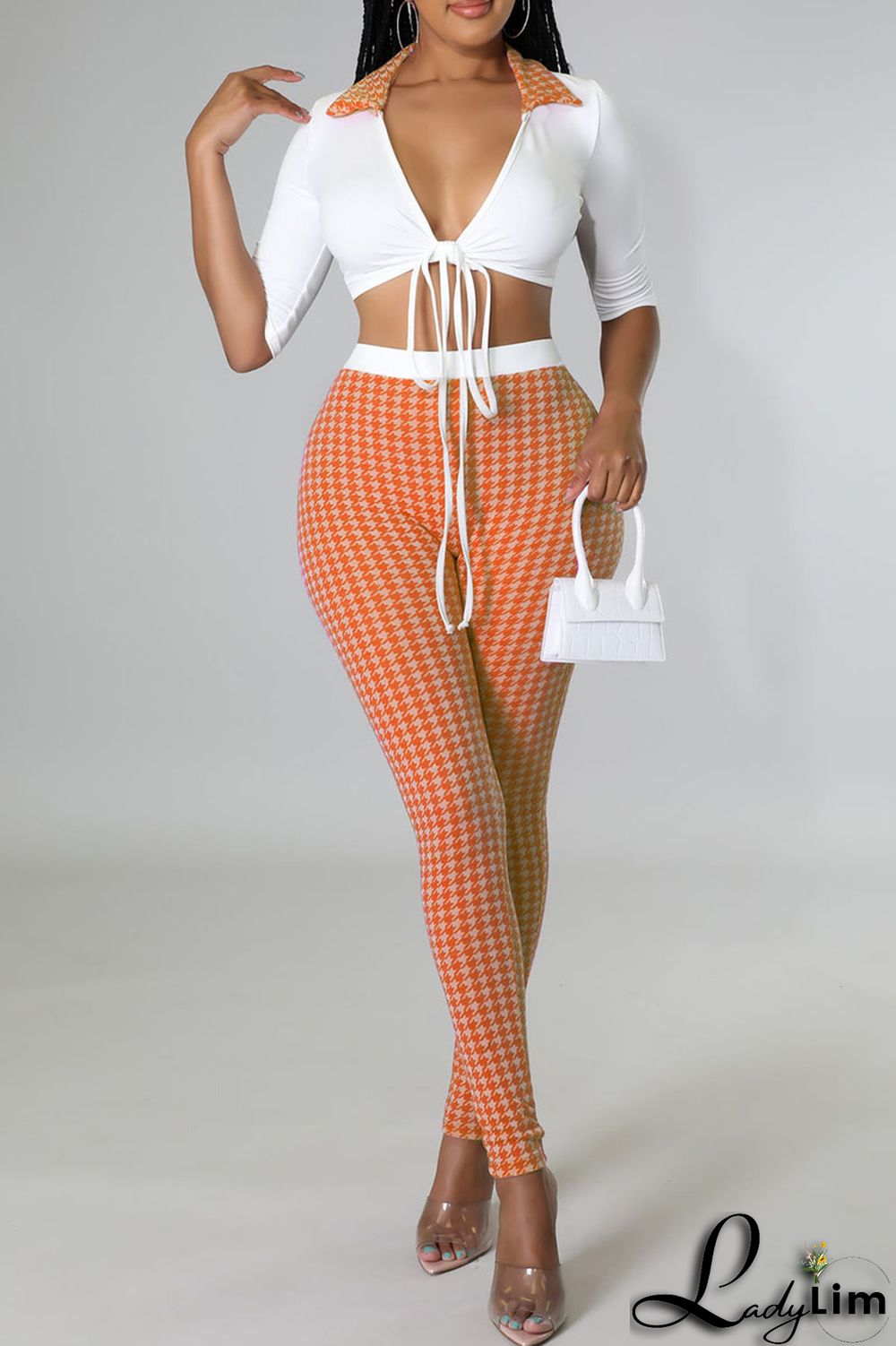 Black Sexy Print Bandage Split Joint V Neck Half Sleeve Two Pieces