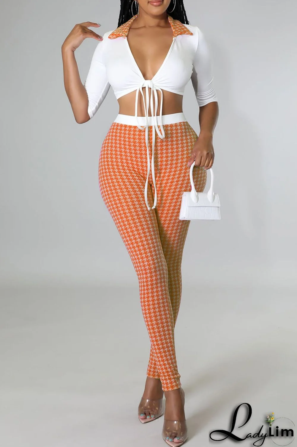 Black Sexy Print Bandage Split Joint V Neck Half Sleeve Two Pieces