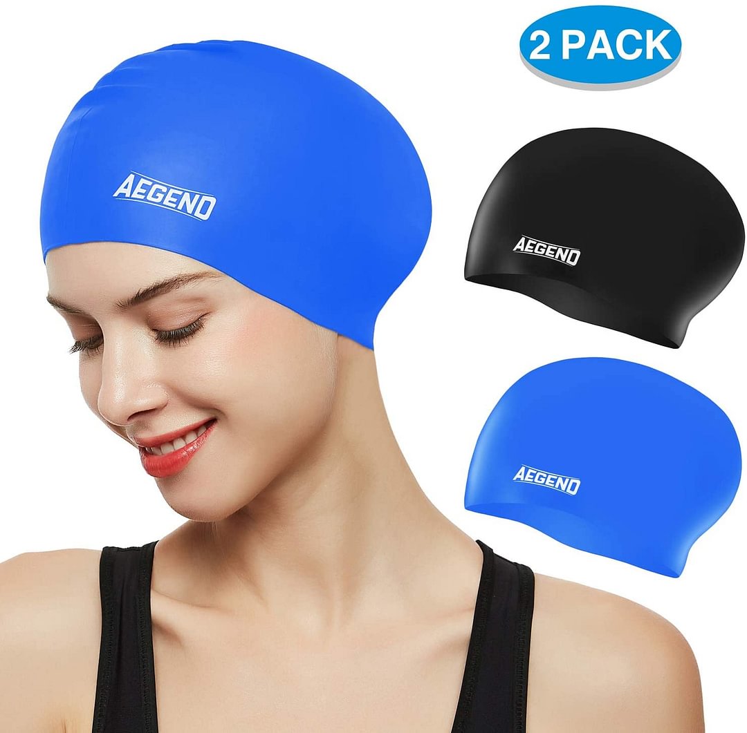 Swim Caps for Long Hair (2 Pack), Durable Silicone Swimming Caps for Women Men Adults Youths Kids
