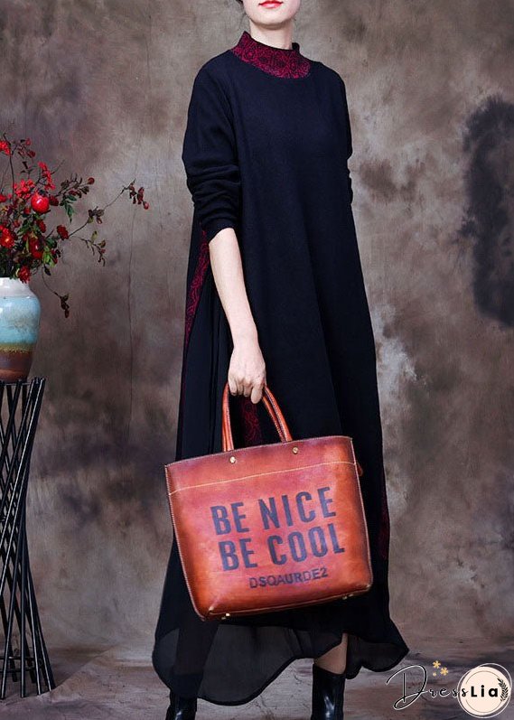 Women Purple black O-Neck side open tulle Patchwork Knit Dresses Spring