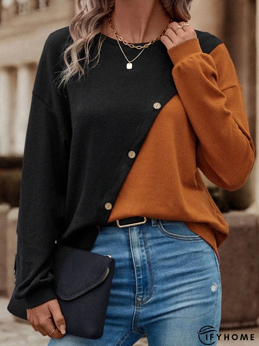 Crew Neck Color Block Casual T-Shirt | IFYHOME