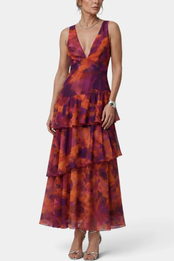 V-Neck Tiered Ruffle Maxi Dress