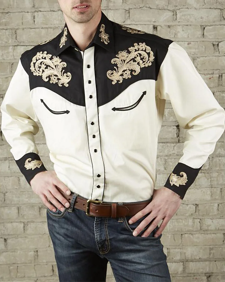 Men's western print patchwork shirt