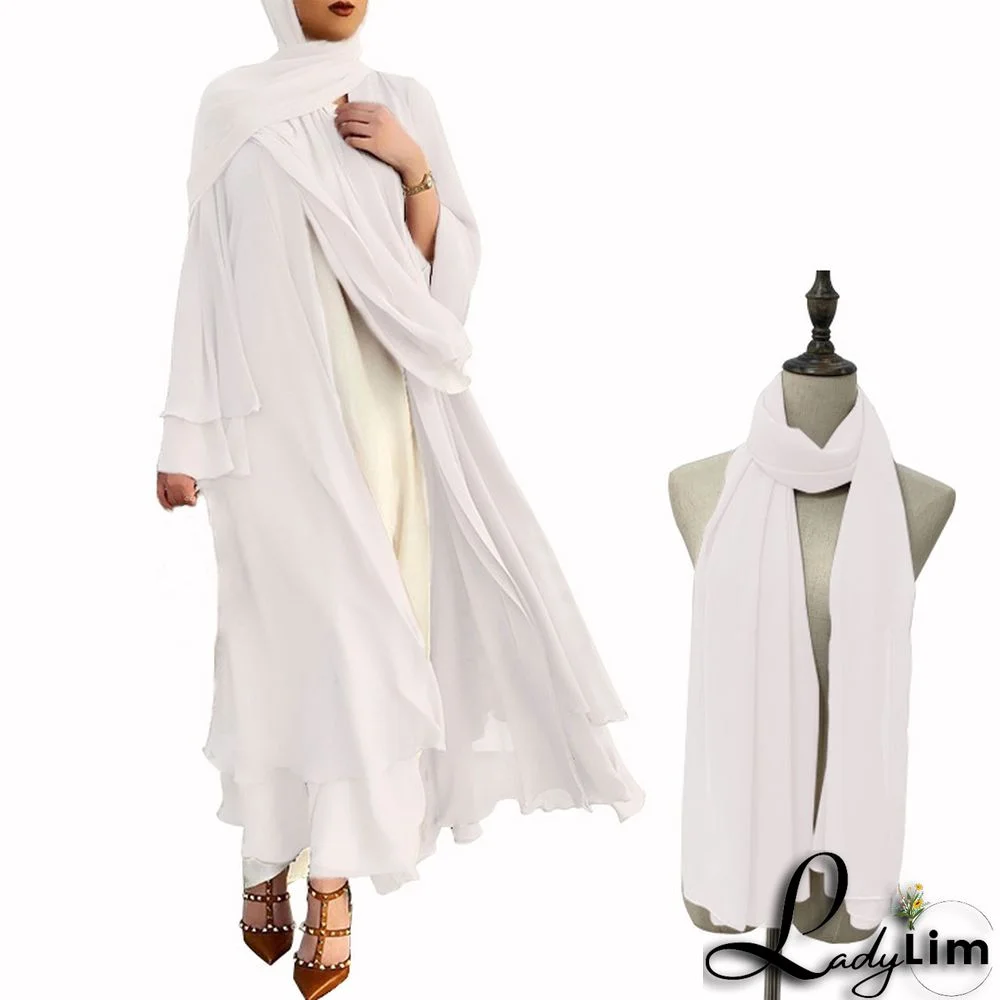 Muslim Solid Color Cardigan Feminine Flowing Chiffon Plus Size Women's Dress