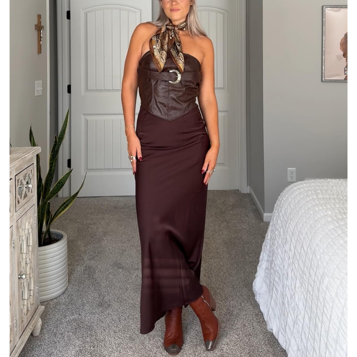 Elegant Brown Corset Dress