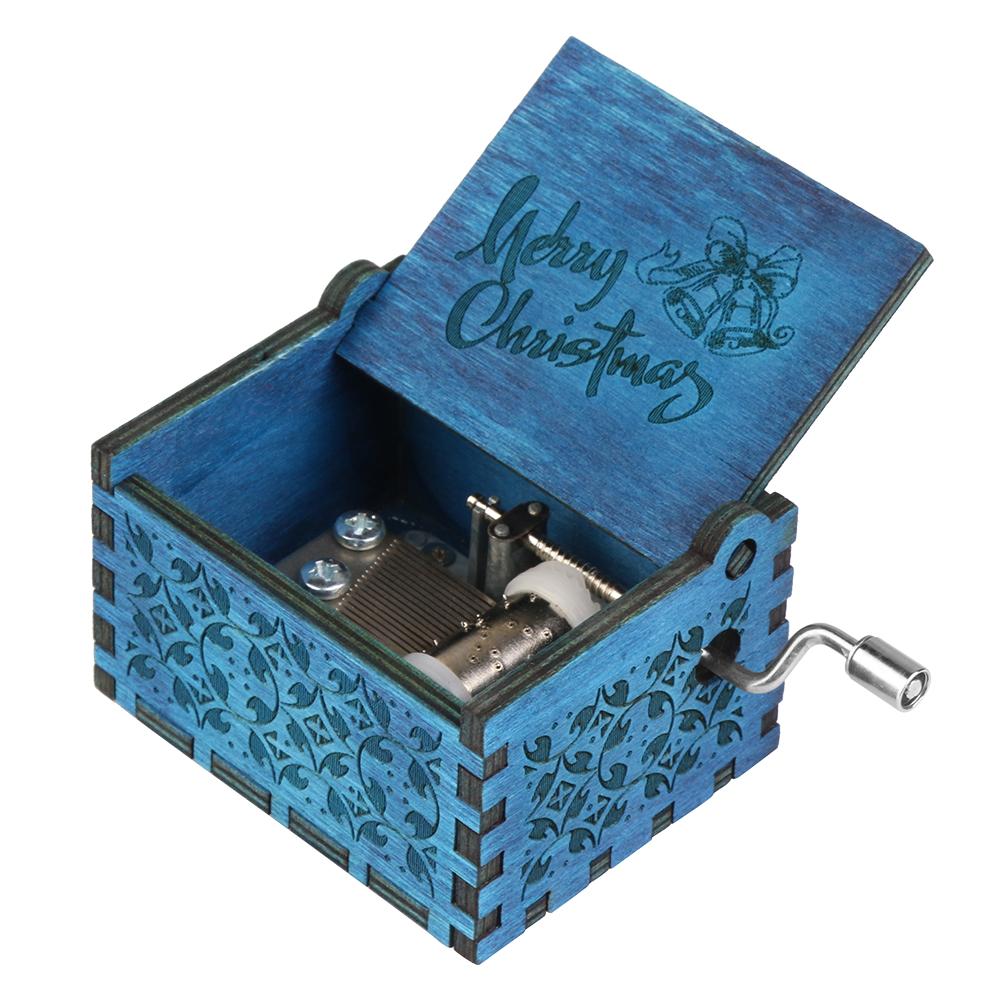Retro Wooden Merry Christmas Music Box Storage Box Ornament Gift (Blue)