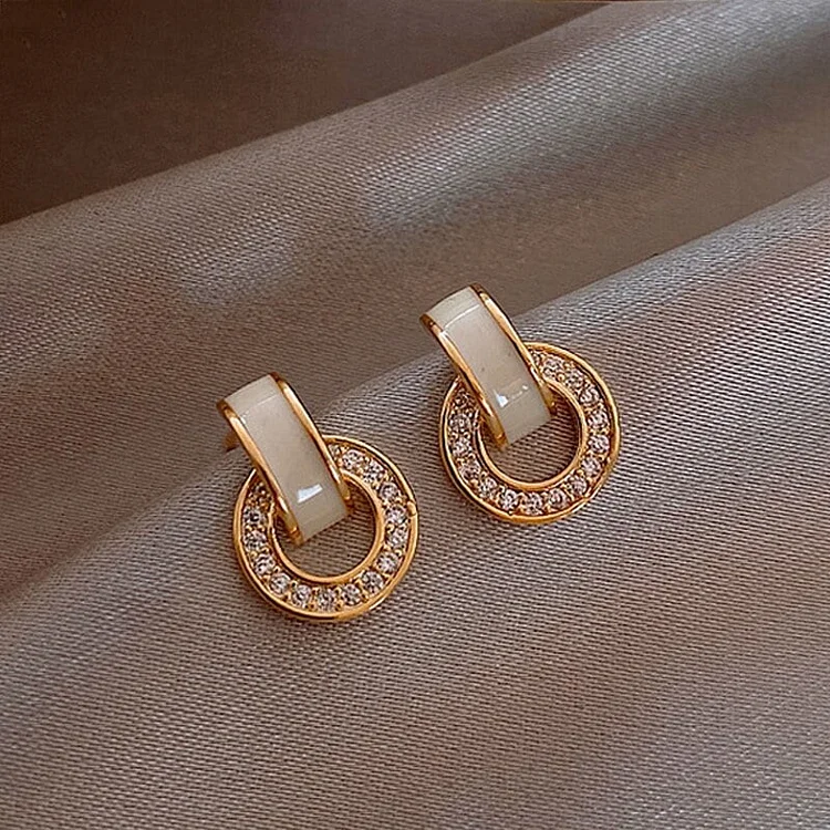 Women's Gold Opal Geometric Zircon Earrings