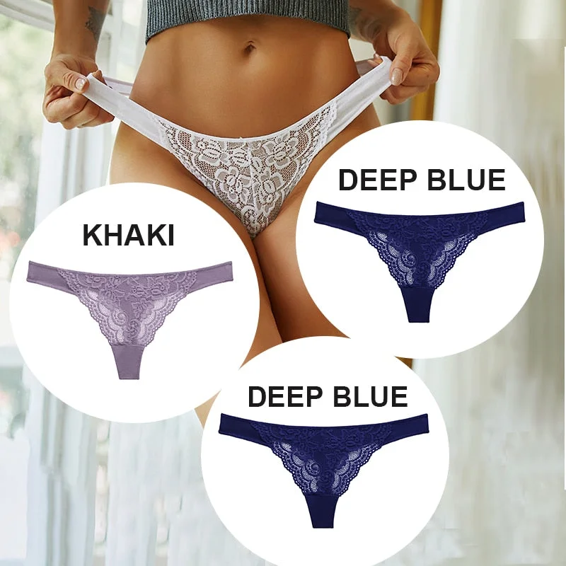 FINETOO 3PCS/Set M-XL Cotton G-string Women Lace Panties Sexy Woman Thong Underwear Lingerie Lace Pantys Femme T-Back Underpants