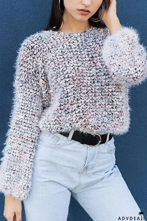 Fuzzy O Neck Long Sleeve Sweater