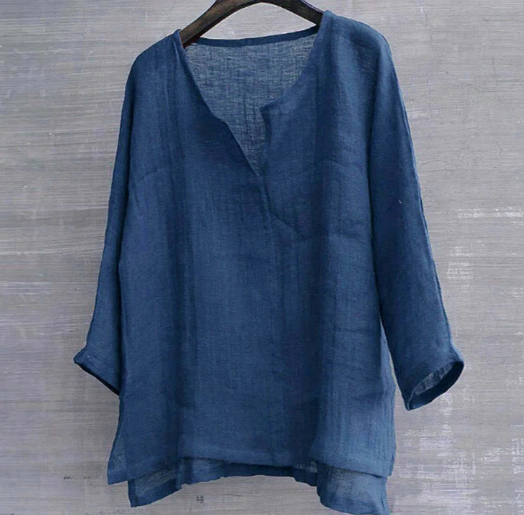 Cotton and linen solid color loose shirt