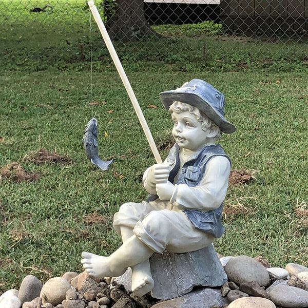 THE LITTLE FISHERMAN OF AVIGNON BOY FISHING GARDEN STATUE