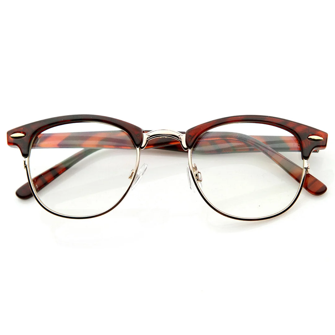 Vintage Half Frame Semi-Rimless Horn Rimmed Style Classic Optical RX glasses