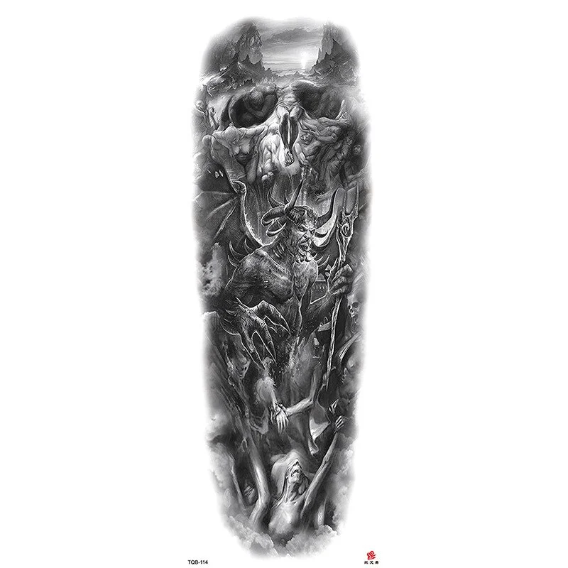 Sdrawing Arm Temporary Tattoos Sleeve for Men Women Realistic Fake Tatoo Warrior Lion Mechanical Skull Wolf Rose Tatto Sticker Totem