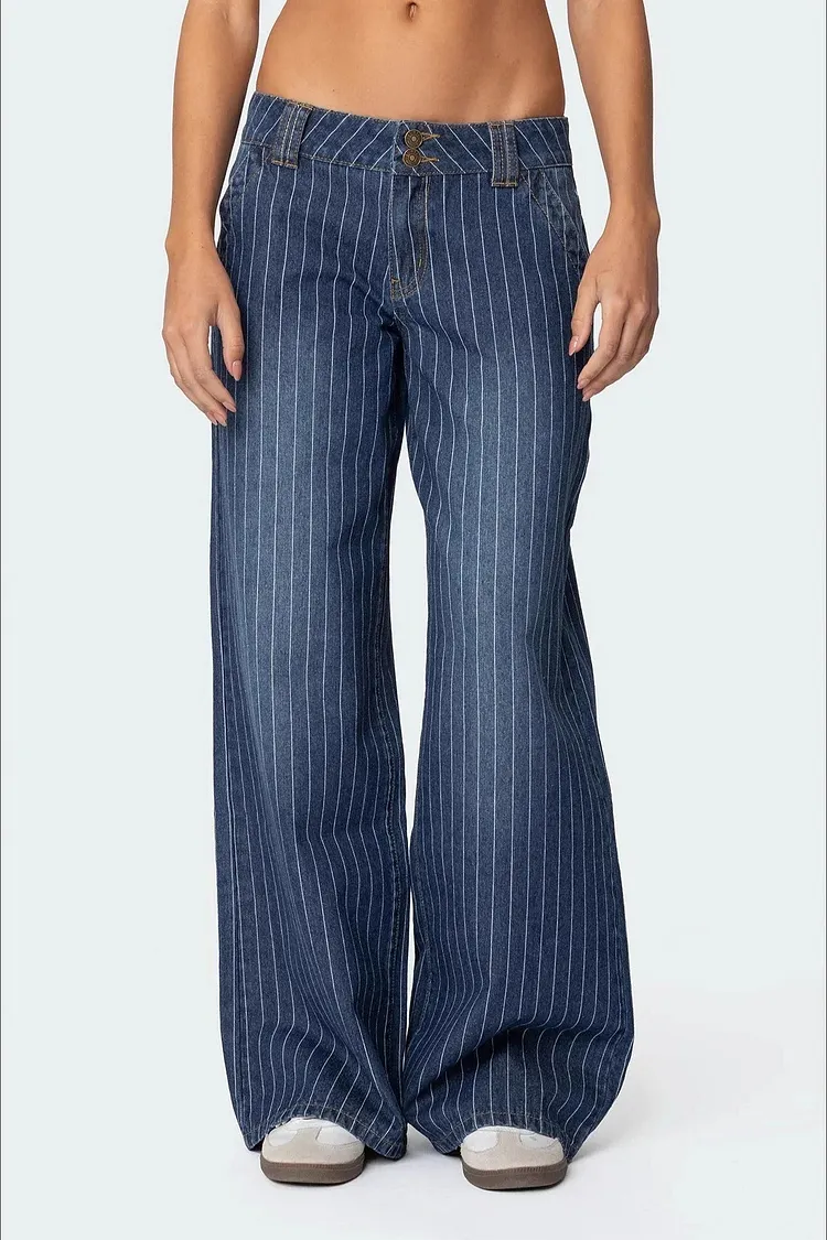 Striped Low Rise Wide Leg Jeans