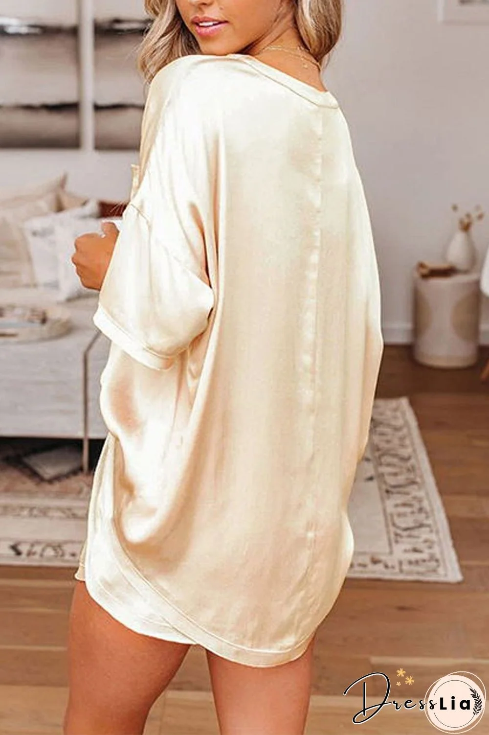 Satin Short Sleeve Two Piece Sets