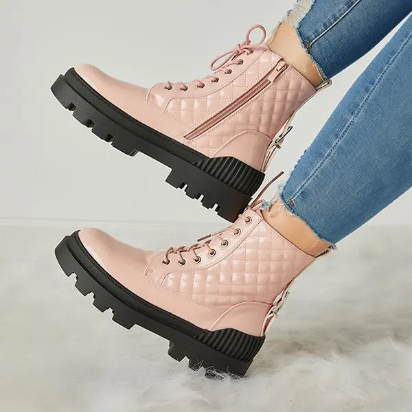 Women Vintage Motorcycle Mid Heel Platform Boots