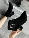 Chunky Heel Buckle Pointed-Toe Suede Martin Boots
