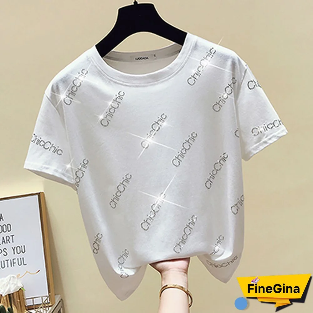 Diamonds T Shirt Letter T-Shirt Women Clothes Short Sleeve Summer Womens Tops Cotton Korean Fashion Tshirt Vetement Femme