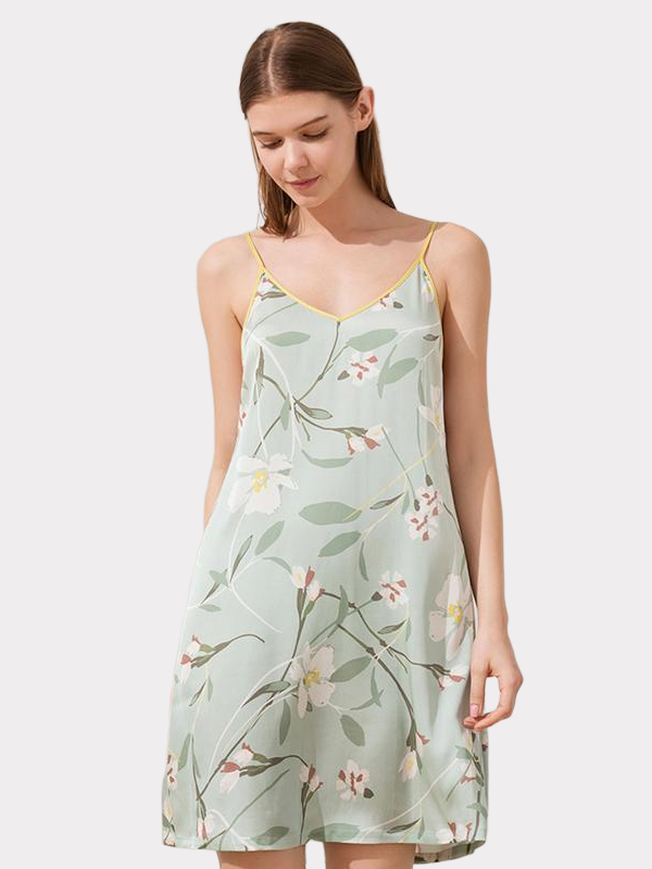 19 Momme Cute Floral Print Women's Silk Nightgown