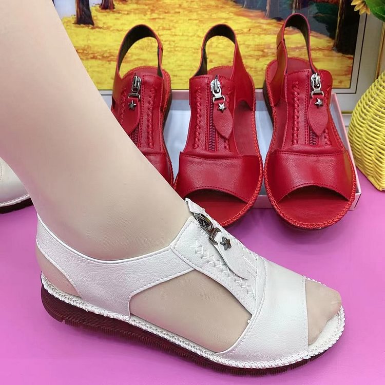 Women's Flat Bottom Soft Leather Soft Bottom Middle-aged Middle-aged Heel Middle-aged And Elderly Comfortable Shoes