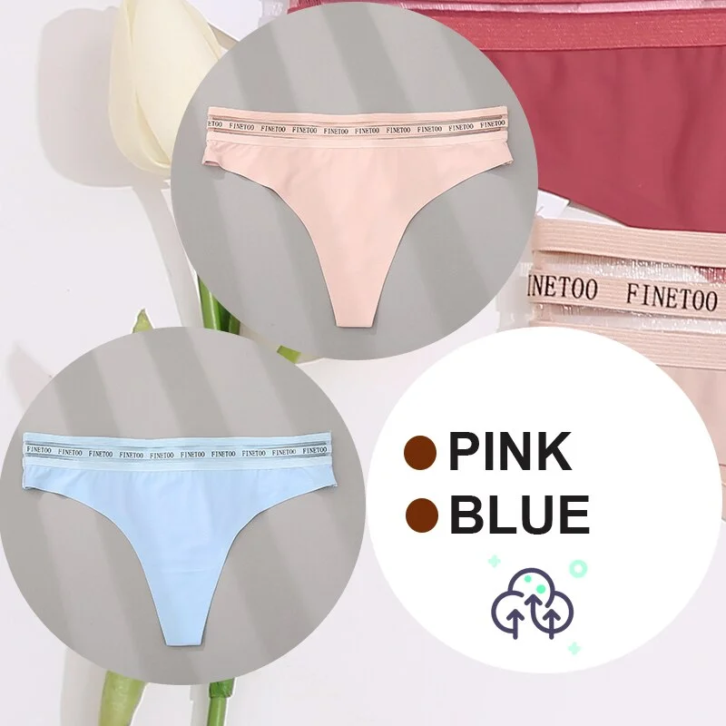 FINETOO 2PCS/Set Women Seamless G-string Panties M-XL Letter Soft Panties 7 Colors Patchwork Woman Underwear Thongs Lingerie