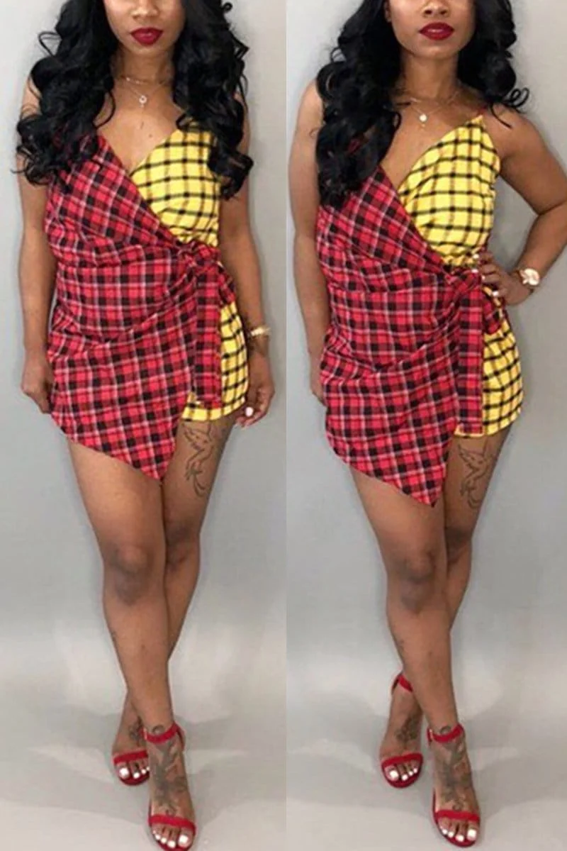 Fashion Check Stitching Sling Dress