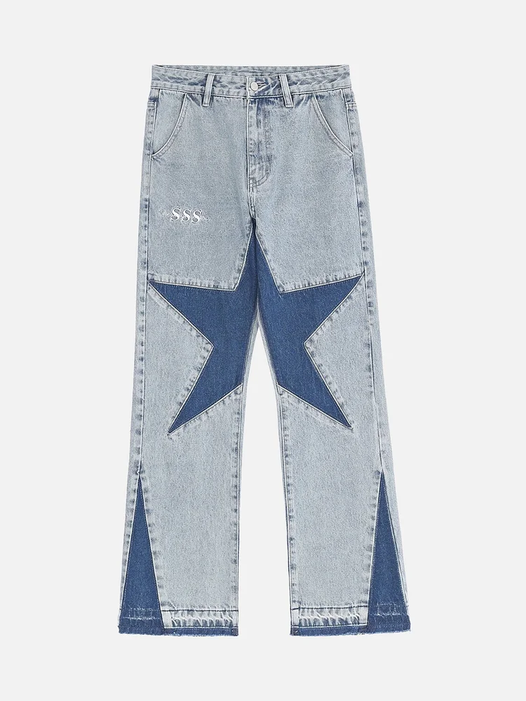 Patchwork Forked Five-pointed Star Jeans
